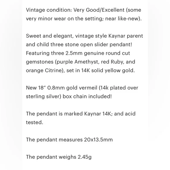 14K Kaynar three stone amethyst Ruby citrine vintage yellow gold open pendant - Picture 10 of 10